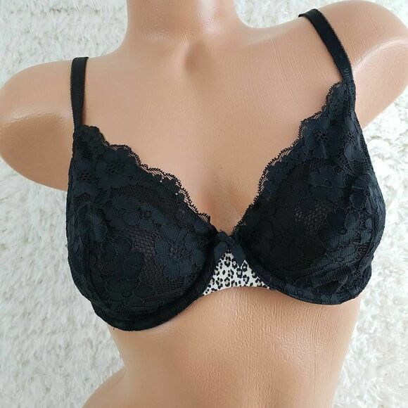 VS 34DD Black Lace Mesh Animal Print Unlined Demi Sexy Bra - Picture 1 of 4